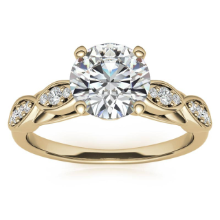 Sterling Silver with Yellow Gold Plated Round Shaped Moissanite Personalized Engraving Engagement Ring-6