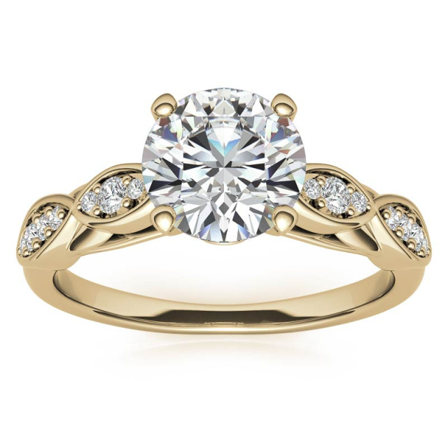 Sterling Silver with Yellow Gold Plated Circular Shaped Moissanite Personalized Engraving Engagement Ring-1