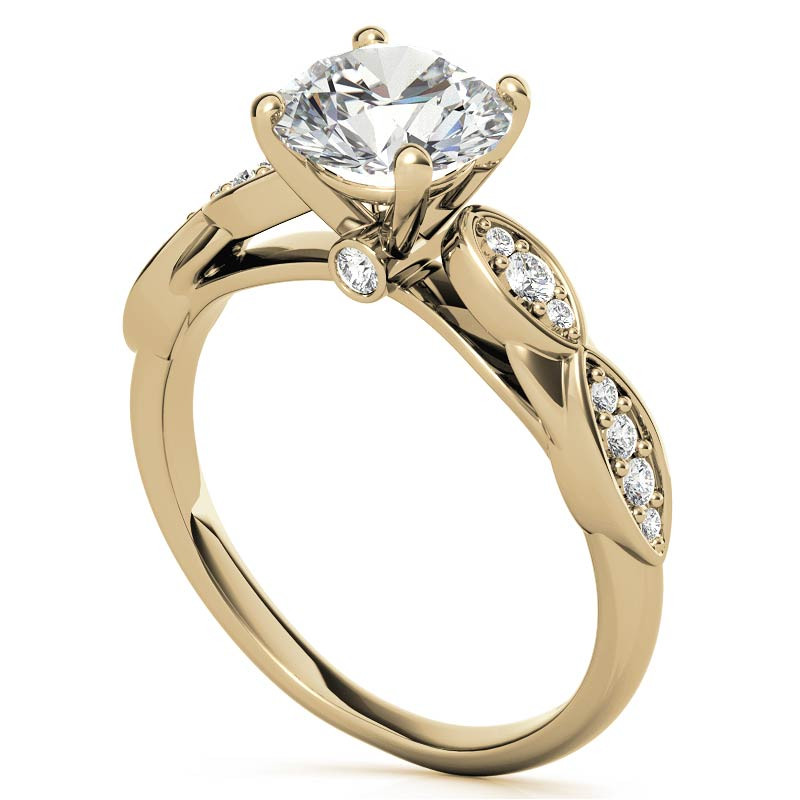 Sterling Silver with Yellow Gold Plated Round Shaped Moissanite Personalized Engraving Engagement Ring-3