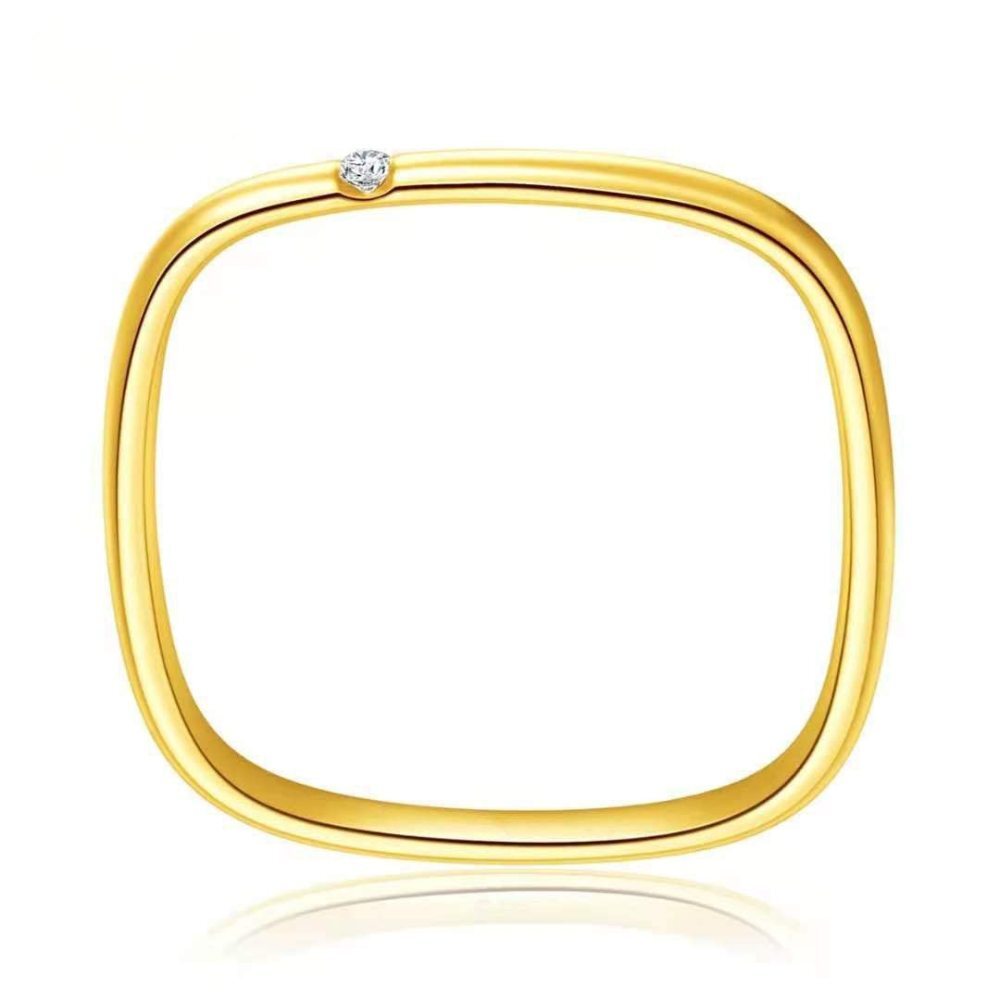 Sterling Silber mit Gelbgold plattiertem kreisförmigen quadratischen Moissanit-Ehering-4