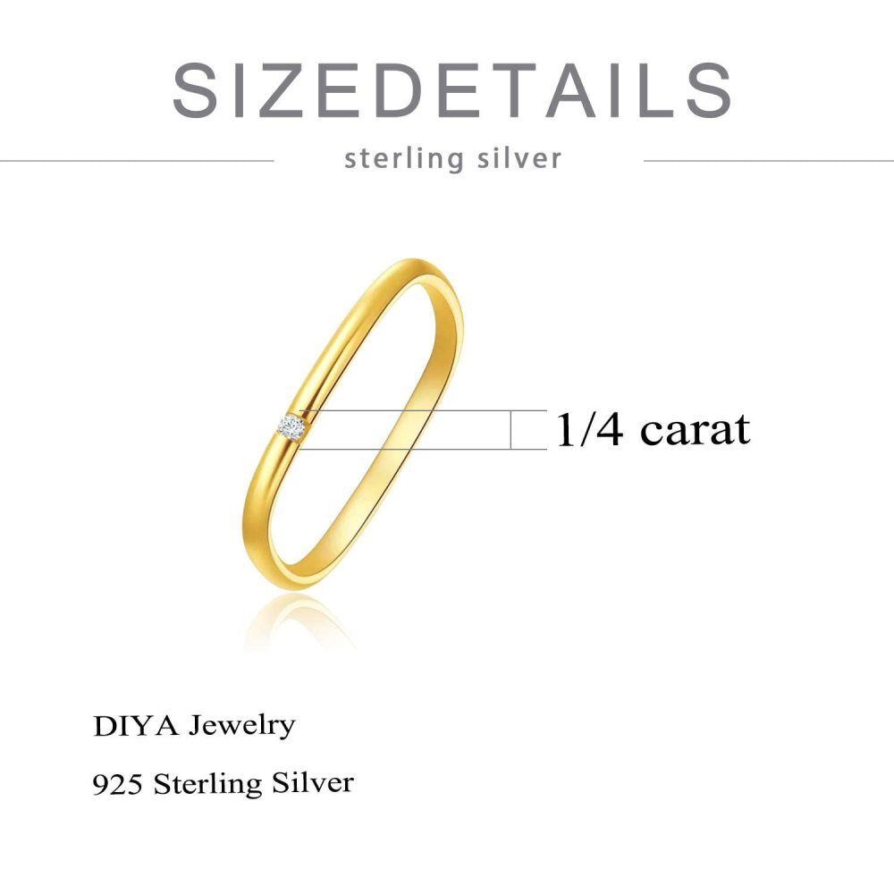Sterling Silber mit Gelbgold plattiertem kreisförmigen quadratischen Moissanit-Ehering-5