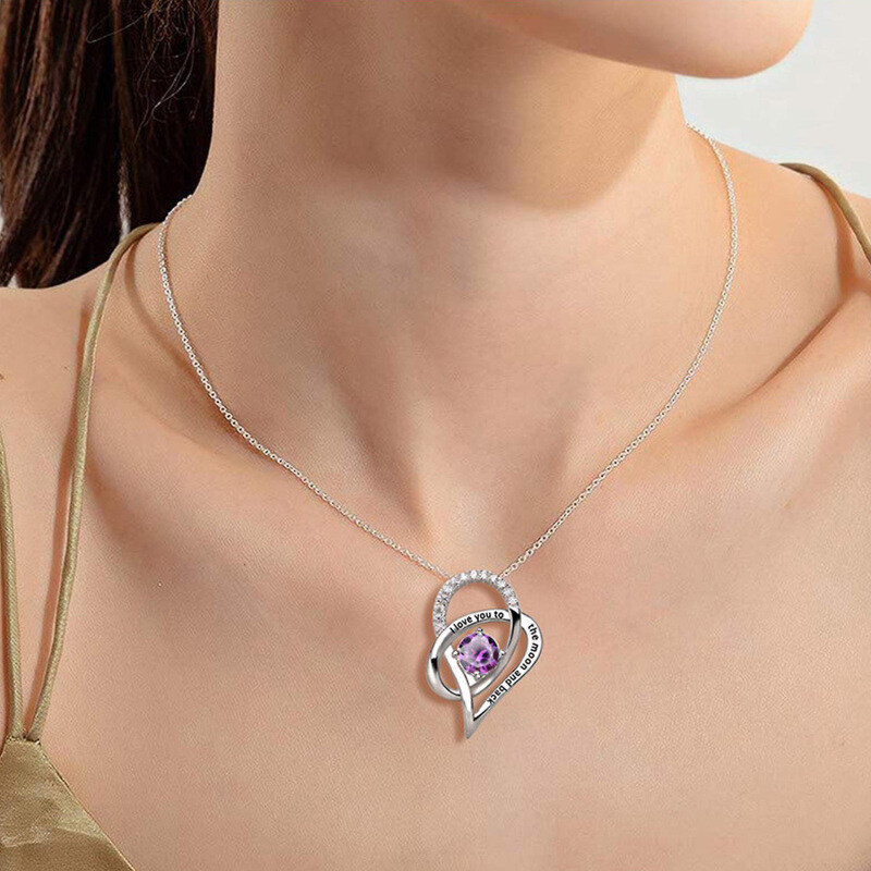 Sterling Silver With Yellow Gold Plated Circularcubic Zirconia Moon Pendant Necklace With Engraved Word For Women-2