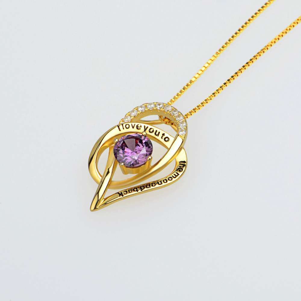 Sterling Silver With Yellow Gold Plated Circularcubic Zirconia Moon Pendant Necklace With Engraved Word For Women-3