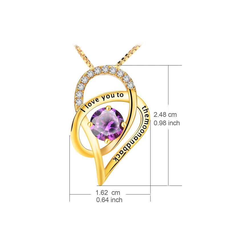 Sterling Silver With Yellow Gold Plated Circularcubic Zirconia Moon Pendant Necklace With Engraved Word For Women-5