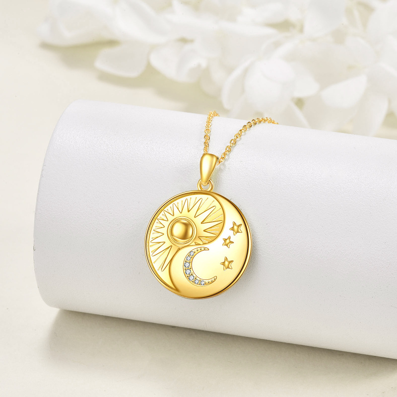 Sterling Silver With Yellow Gold Plated Cubic Zirconia Moon Star Sun Pendant Necklace For Women-3