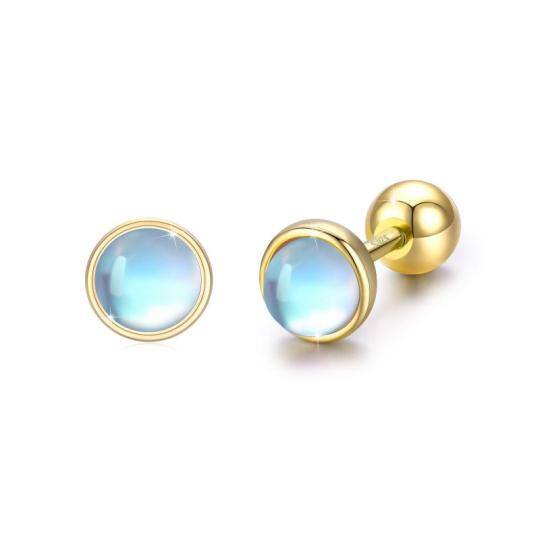 Sterling Silver with Yellow Gold Plated Circular Shaped Moonstone Hoop Earrings