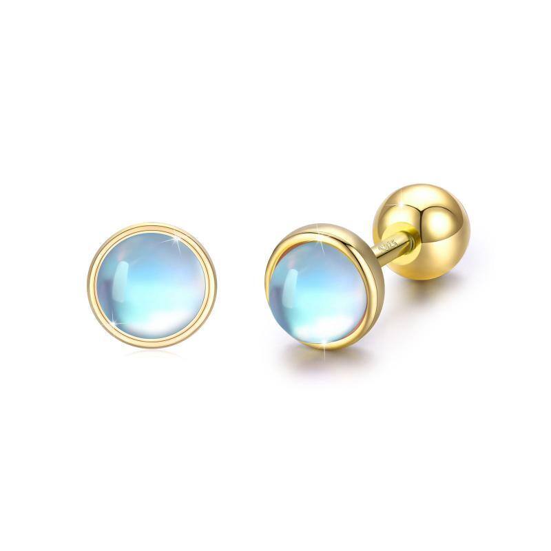 Sterling Silver with Yellow Gold Plated Circular Shaped Moonstone Hoop Earrings-7