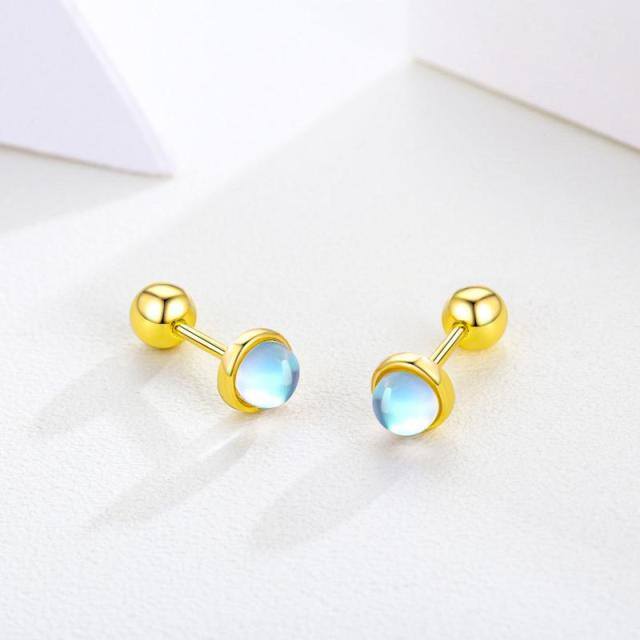 Sterling Silver with Yellow Gold Plated Circular Shaped Moonstone Hoop Earrings-4