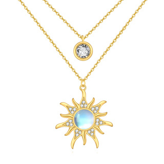 Sterling Silver with Yellow Gold Plated Circular Shaped Moonstone Sun Layered Necklace-18