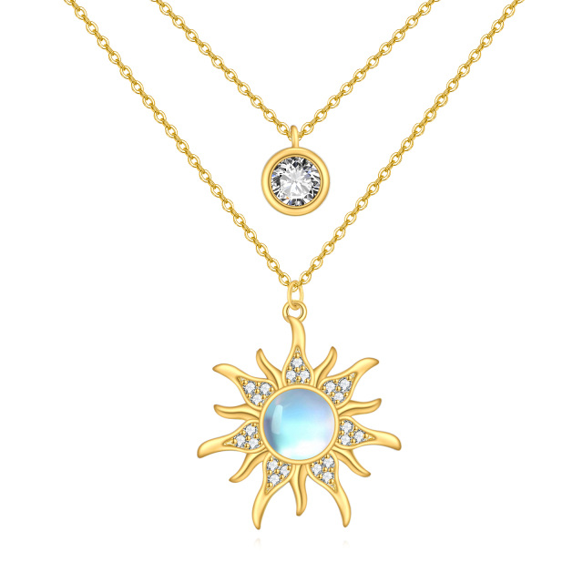 Sterling Silver with Yellow Gold Plated Circular Shaped Moonstone Sun Layered Necklace-3