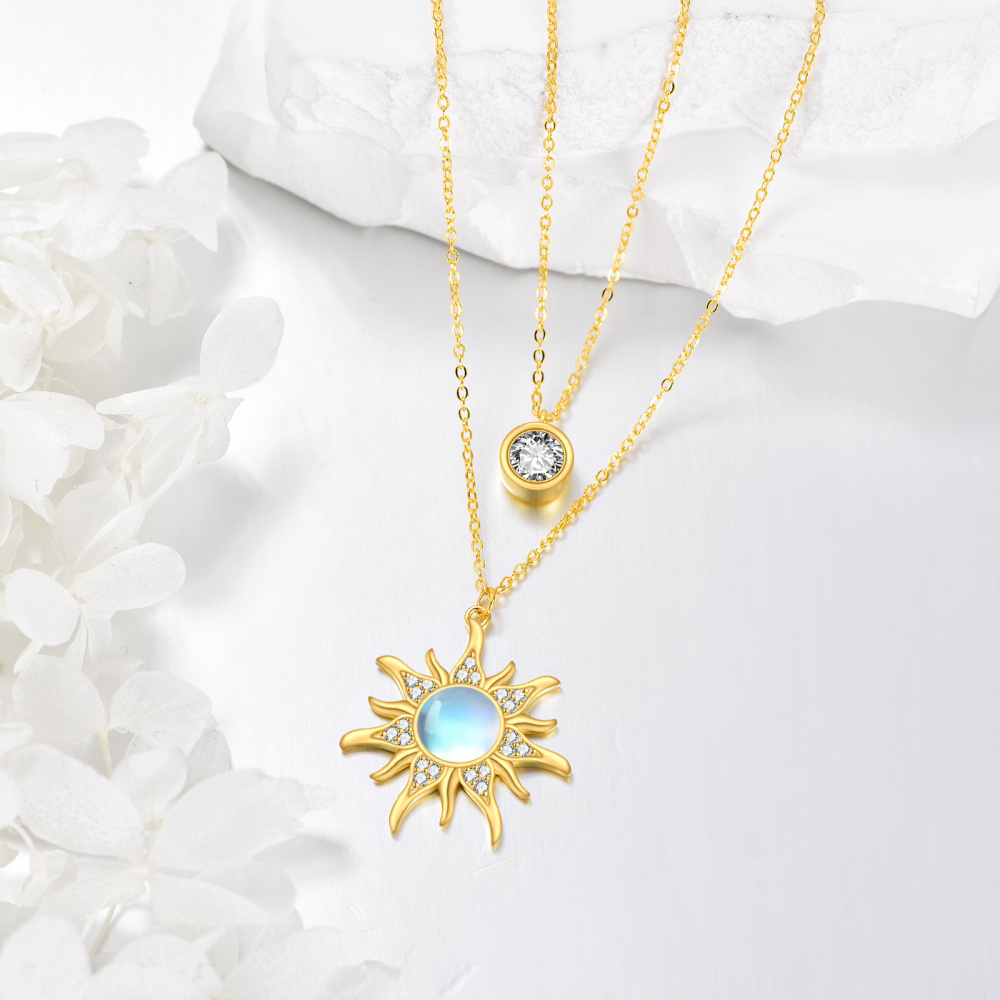 Collier en argent sterling et plaqué or jaune avec pierres de lune de forme circulaire et-4