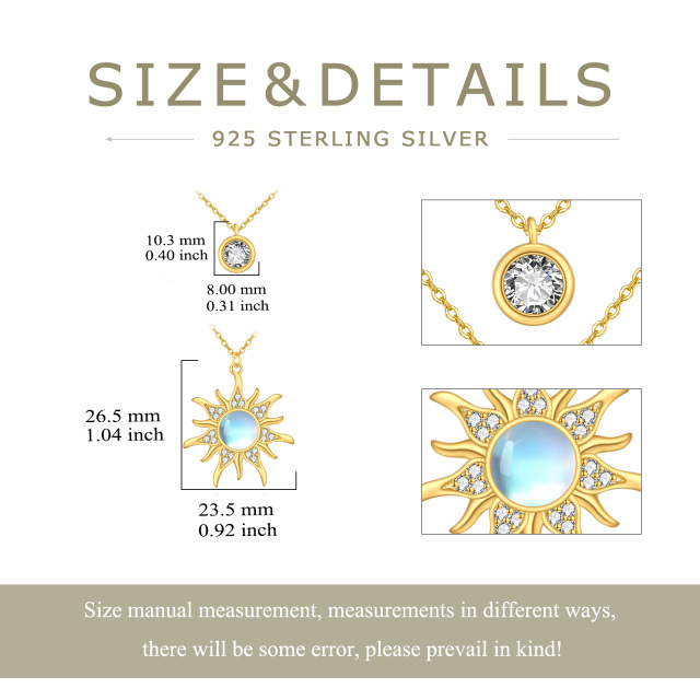 Sterling Silver with Yellow Gold Plated Circular Shaped Moonstone Sun Layered Necklace-5