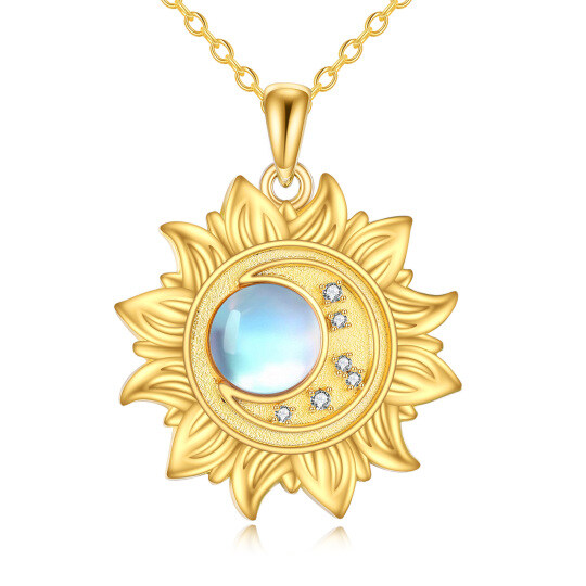 Sterling Silver with Yellow Gold Plated Circular Shaped Moonstone Sun Pendant Necklace