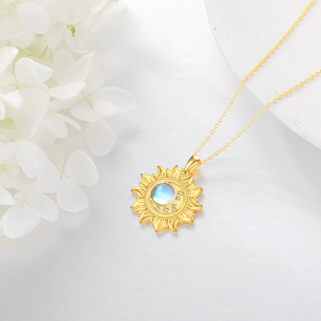 Sterling Silver with Yellow Gold Plated Circular Shaped Moonstone Sun Pendant Necklace-3