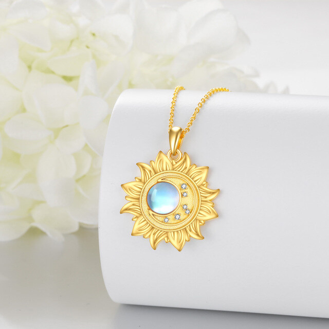 Sterling Silver with Yellow Gold Plated Circular Shaped Moonstone Sun Pendant Necklace-4