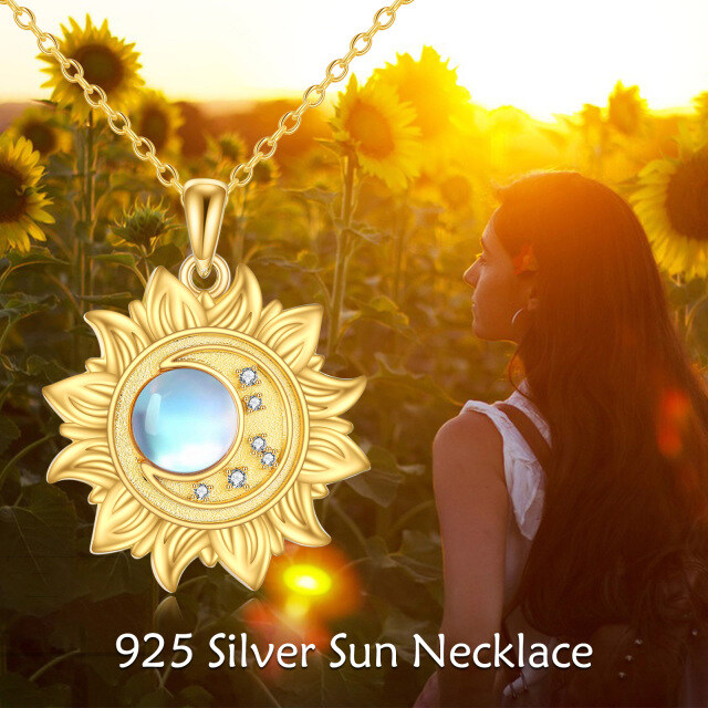 Collier en argent sterling et plaqué or jaune avec pendentif soleil en forme de pierre de-6