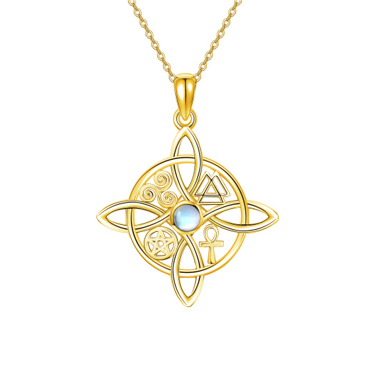 Sterling Silver with Yellow Gold Plated Circular Shaped Moonstone Witch Knot Pendant Necklace