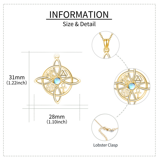 Prata de lei com banho de ouro amarelo Colar pendente nó de bruxa em forma de pedra da lua-6