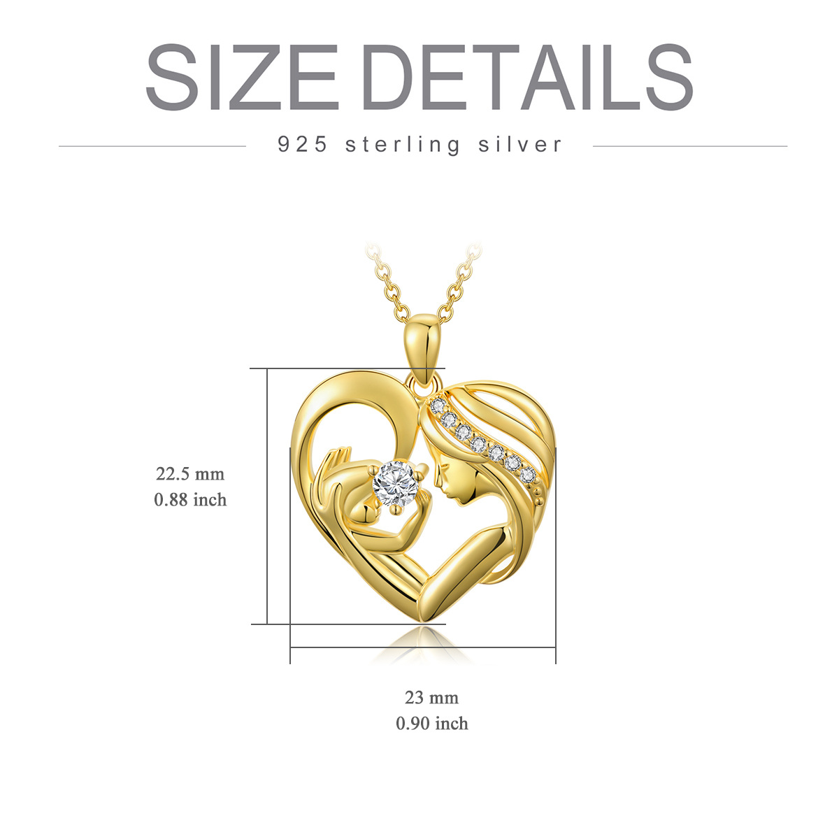 Sterling Silber mit Gelbgold überzogene kreisförmige Cubic Zirkonia Mutter & Herz Anhänger-5