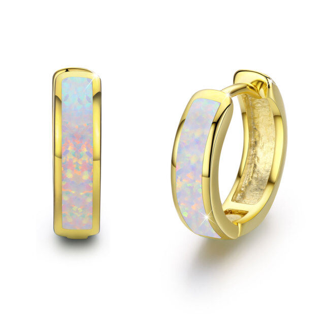 Sterling Silver with Yellow Gold Plated Circular Shaped Opal Mother & Sisters Hoop Earrings-1