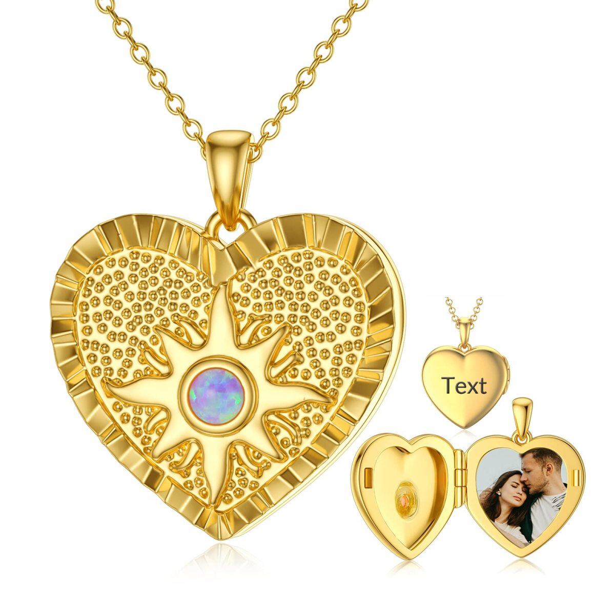 Sterling Silver With Yellow Gold Plated Circular Opal Personalized Engraving Photo Locket Necklace For Best Friend