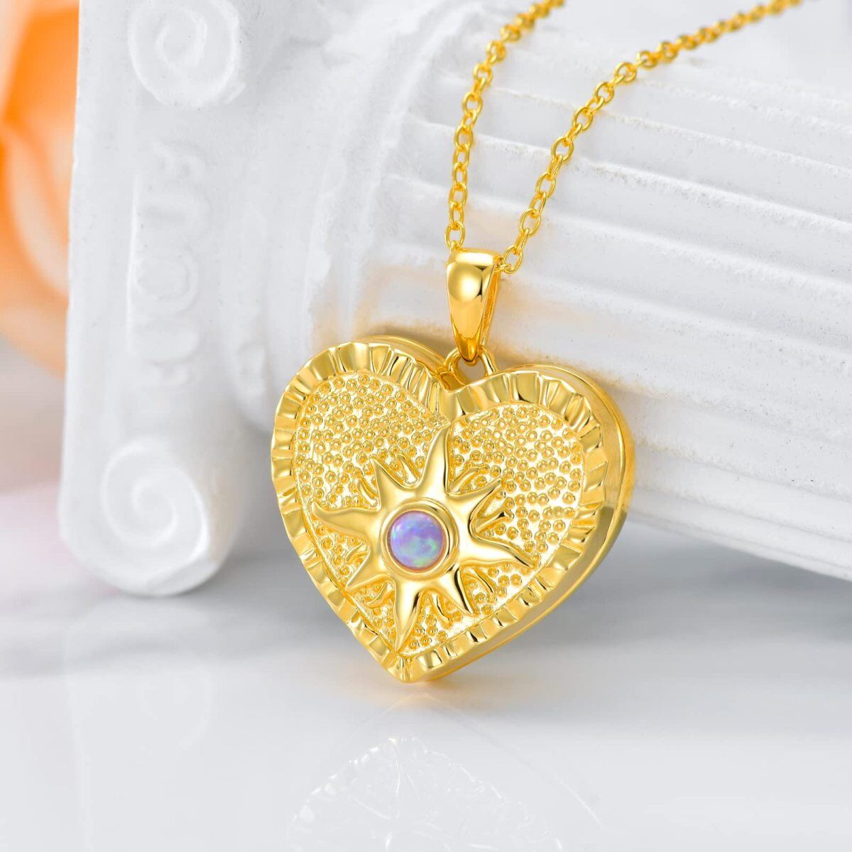 Collana con medaglione per foto con incisione personalizzata in argento sterling con opale circolare placcato oro giallo per il migliore amico-3