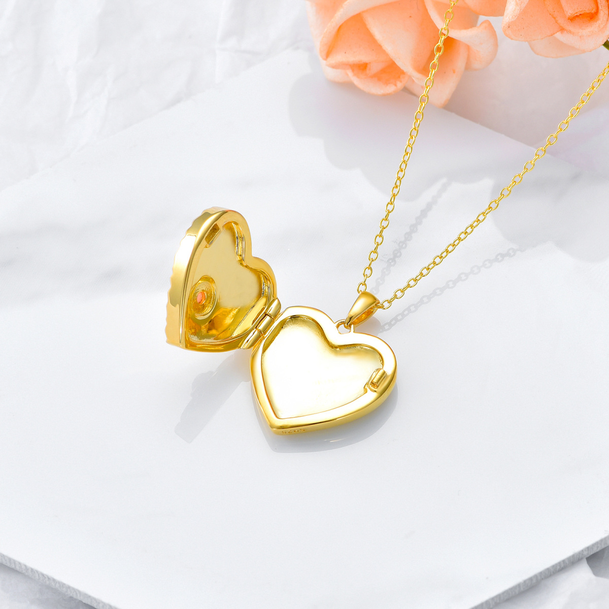 Collana con medaglione per foto con incisione personalizzata in argento sterling con opale circolare placcato oro giallo per il migliore amico-6