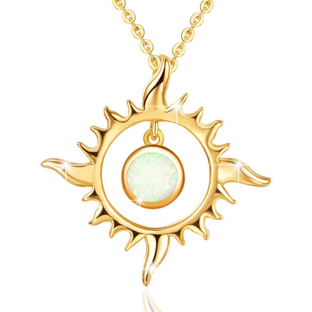 Sterling Silver with Yellow Gold Plated Circular Shaped Opal Sun Pendant Necklace-5