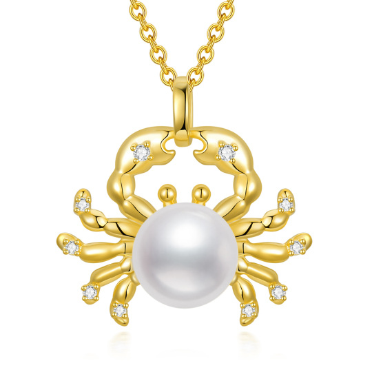 Sterling Silver with Yellow Gold Plated Circular Shaped Pearl Cancer Pendant Necklace