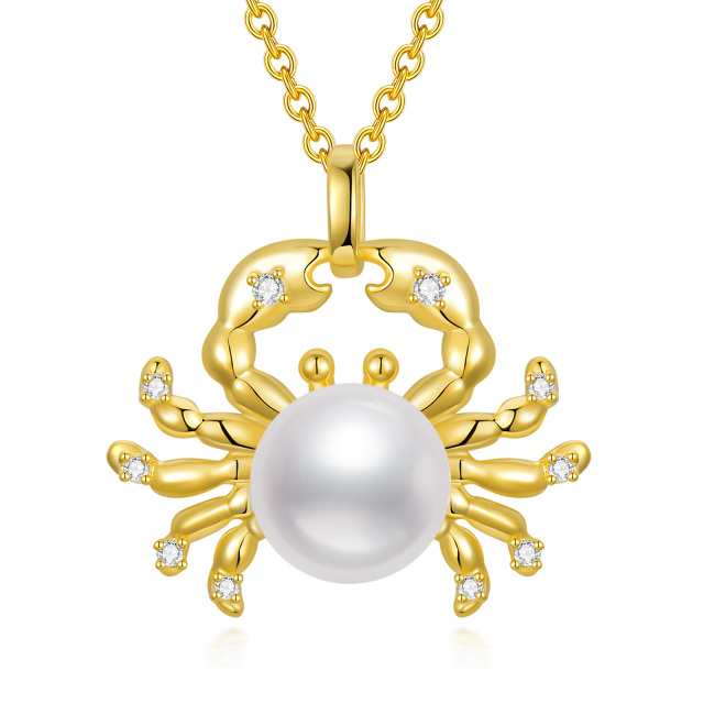 Sterling Silver with Yellow Gold Plated Circular Shaped Pearl Cancer Pendant Necklace-1