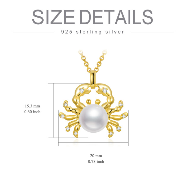 Sterling Silver with Yellow Gold Plated Circular Shaped Pearl Cancer Pendant Necklace-5