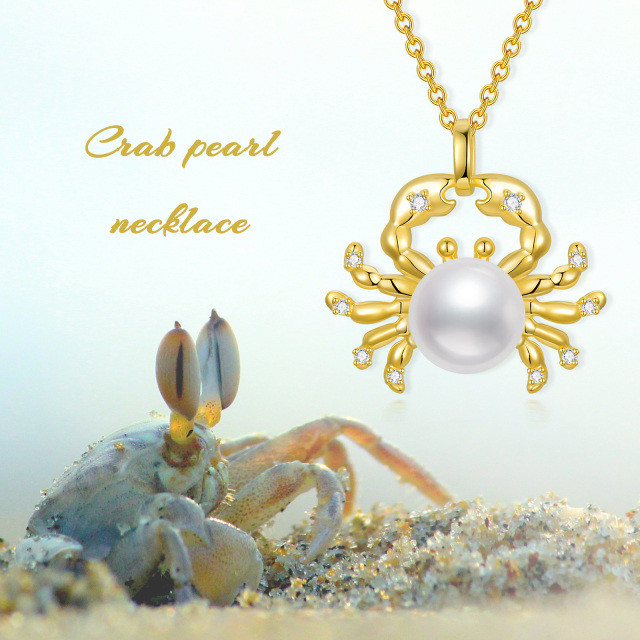 Sterling Silver with Yellow Gold Plated Circular Shaped Pearl Cancer Pendant Necklace-6