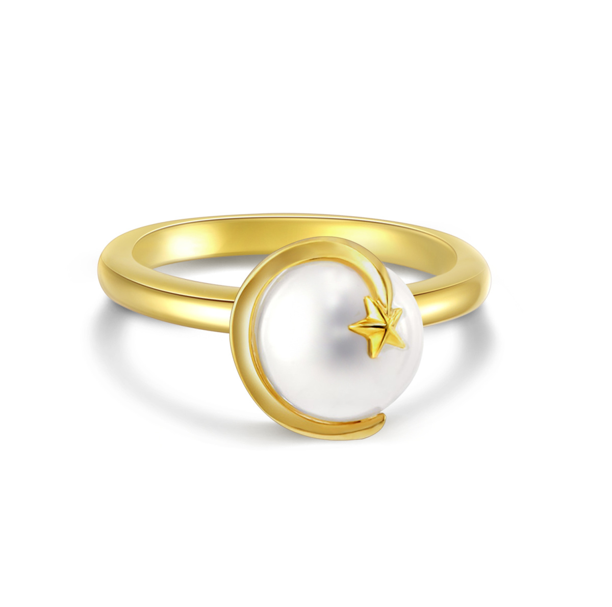 Bague étoile de lune en argent sterling avec perle de forme circulaire plaquée or jaune-1