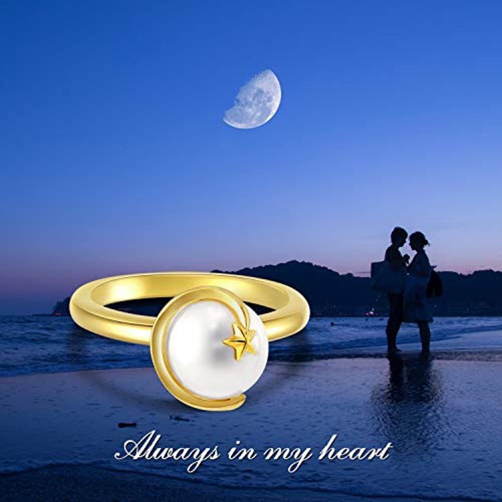 Sterling Silver with Yellow Gold Plated Pearl Star Ring-3