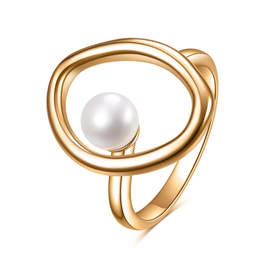 Sterling Silver with Yellow Gold Plated Round Shaped Pearl Ring