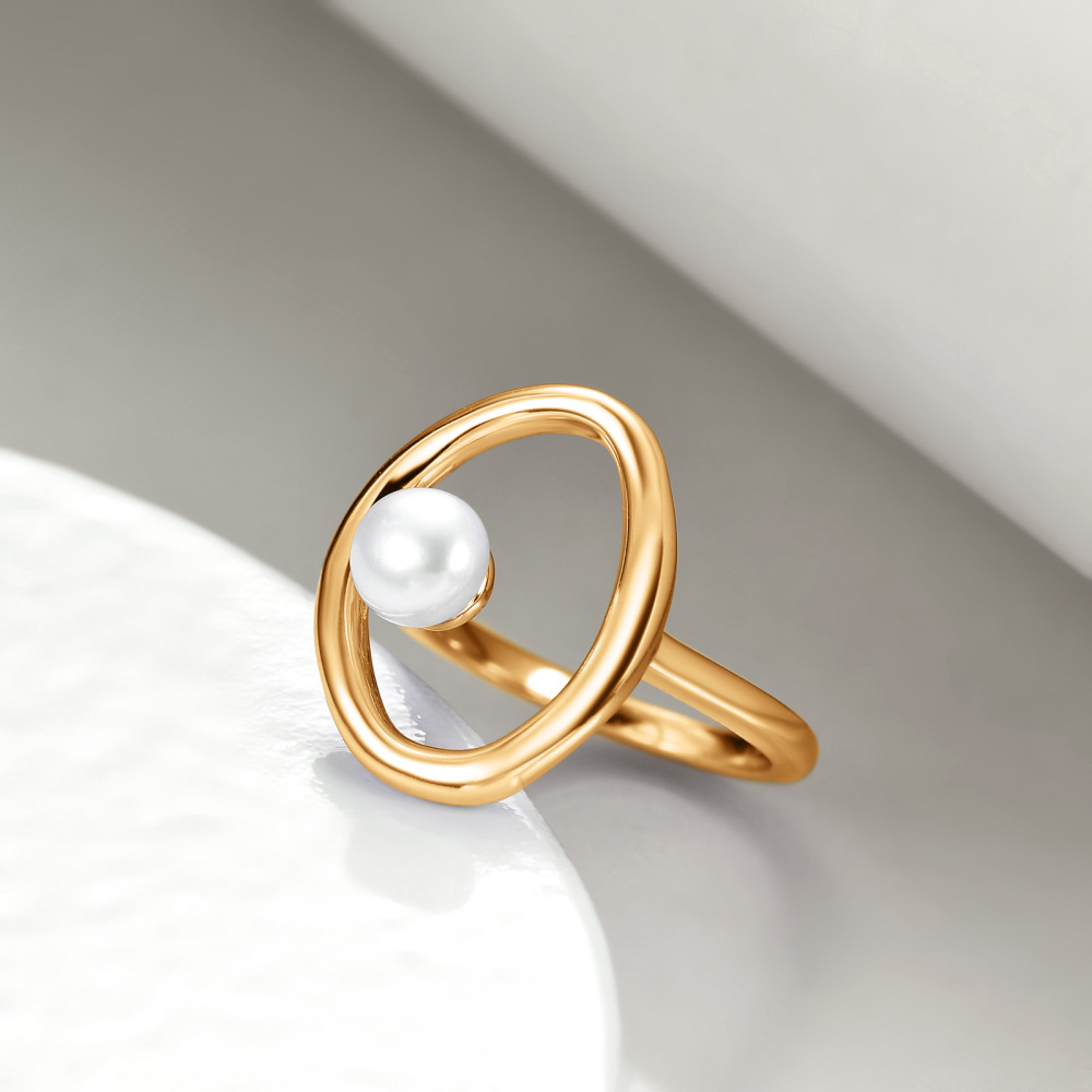 Sterling Silver with Yellow Gold Plated Round Shaped Pearl Ring-3