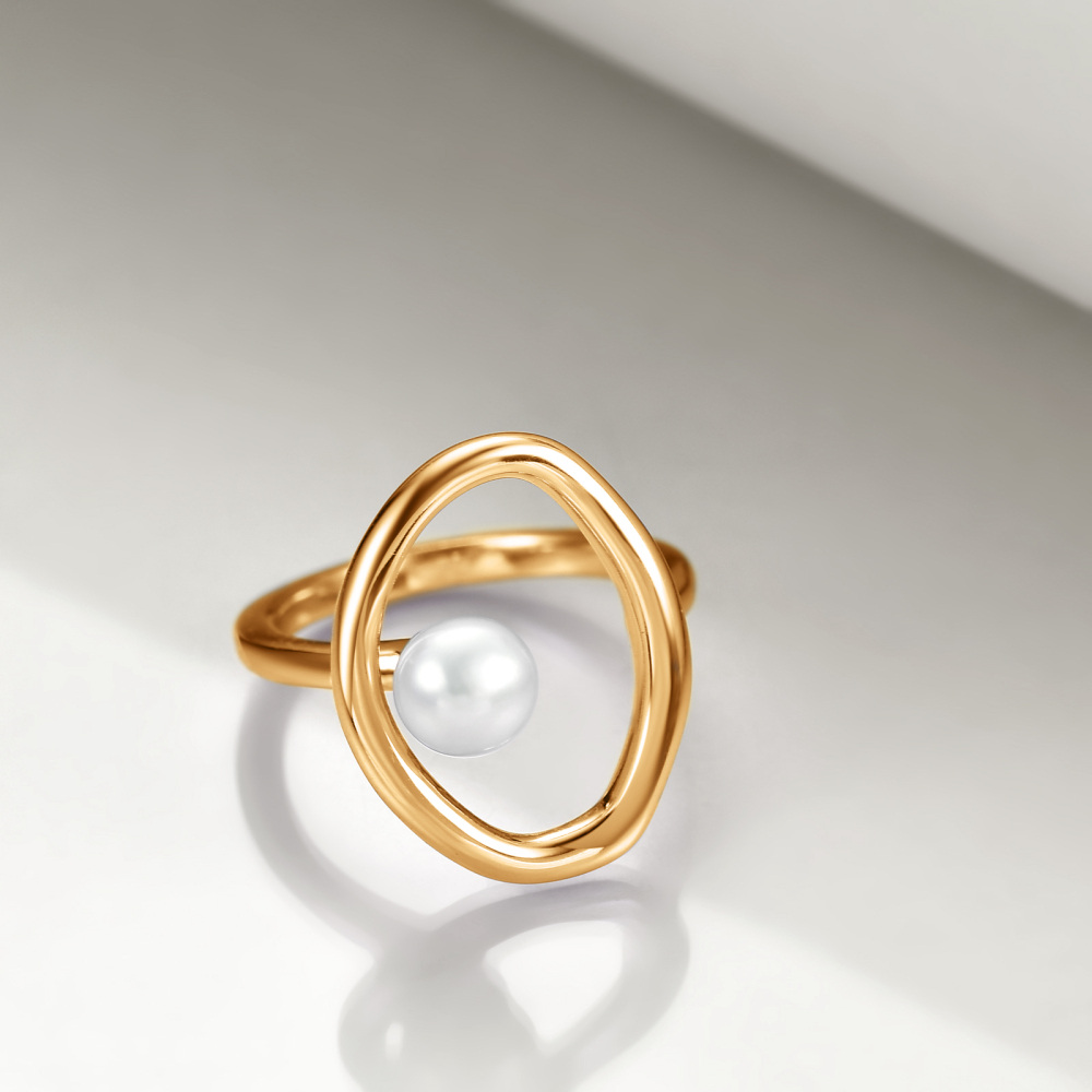 Sterling Silver with Yellow Gold Plated Round Shaped Pearl Ring-4