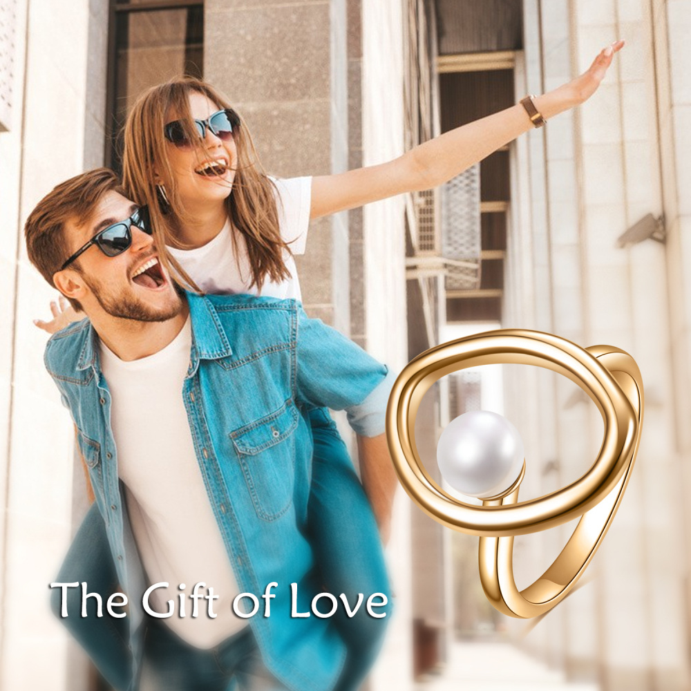 Sterling Silver with Yellow Gold Plated Round Shaped Pearl Ring-5