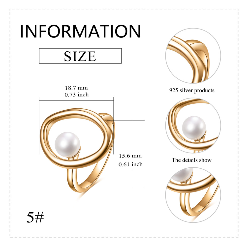 Sterling Silver with Yellow Gold Plated Round Shaped Pearl Ring-6