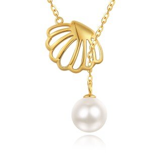 Sterling Silver with Yellow Gold Plated Circular Shaped Pearl Shell Adjustable Y Necklace-15