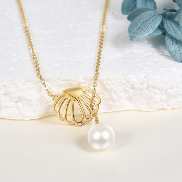 Sterling Silver with Yellow Gold Plated Circular Shaped Pearl Shell Adjustable Y Necklace-3