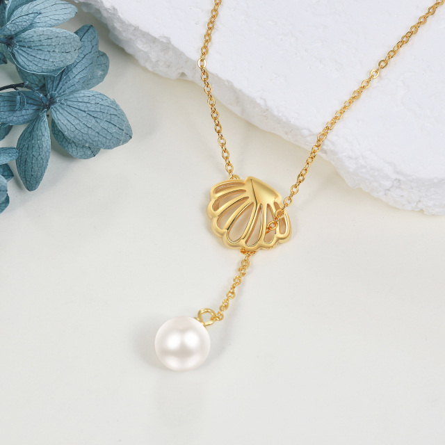 Sterling Silver with Yellow Gold Plated Circular Shaped Pearl Shell Adjustable Y Necklace-4