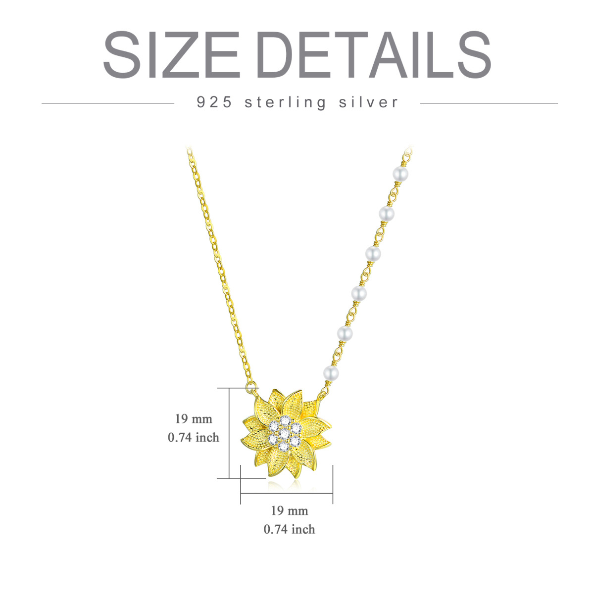 Collier avec pendentif tournesol en argent sterling plaqué or jaune et zircone cubique de forme circulaire-5