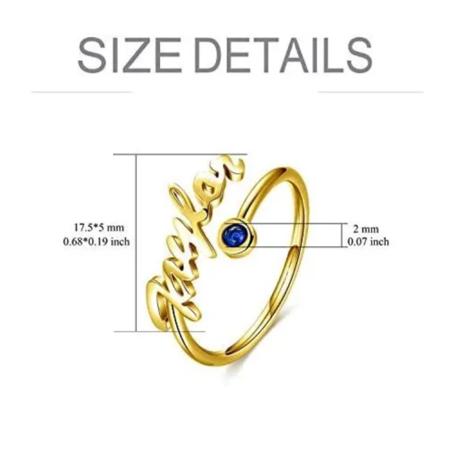 Sterling Silver with Yellow Gold Plated Circular Shaped Cubic Zirconia Personalized Birthstone & Personalized Classic Name Open Ring-3