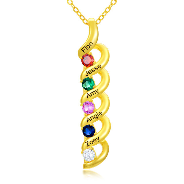 Collana con ciondolo in argento sterling e placcatura in oro giallo a forma di circolare con zirconi personalizzati e incisione personale-1