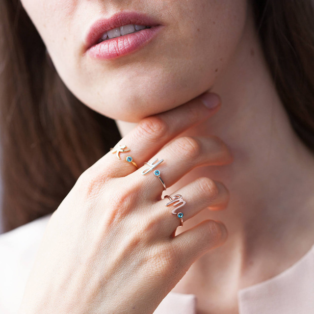 Anillo abierto de plata de ley con circonita cúbica en forma circular chapado en oro rosa-2