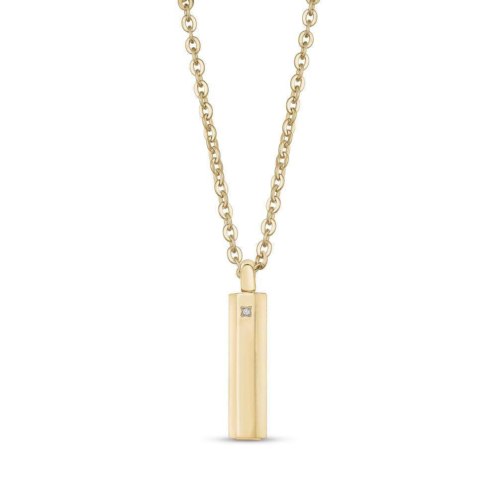 Sterling Silver with Yellow Gold Plated Circular Shaped Cubic Zirconia Personalized Engraving & Bar Urn Necklace for Ashes-1