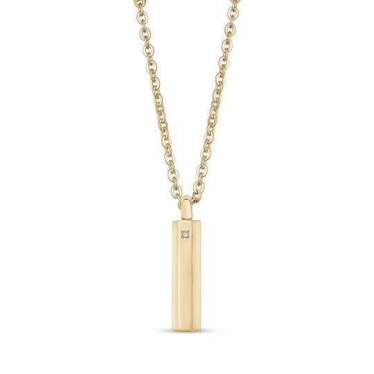 Sterling Silver with Yellow Gold Plated Circular Shaped Cubic Zirconia Personalized Engraving & Bar Urn Necklace for Ashes
