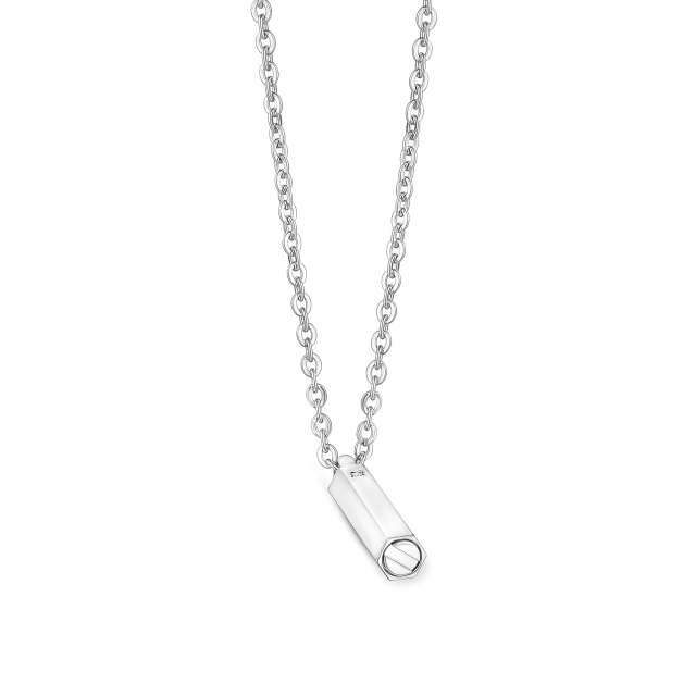 Sterling Silver Circular Shaped Cubic Zirconia Personalized Engraving & Bar Urn Necklace for Ashes-2