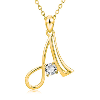 Sterling Silver With Yellow Gold Plated Cz Personalized Initial Letter A Pendant Necklace For Women-54
